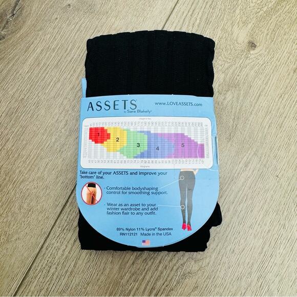 Assets by Sara Blakey black cable stripe tights slimmer textured tights size 1 - Picture 2 of 4